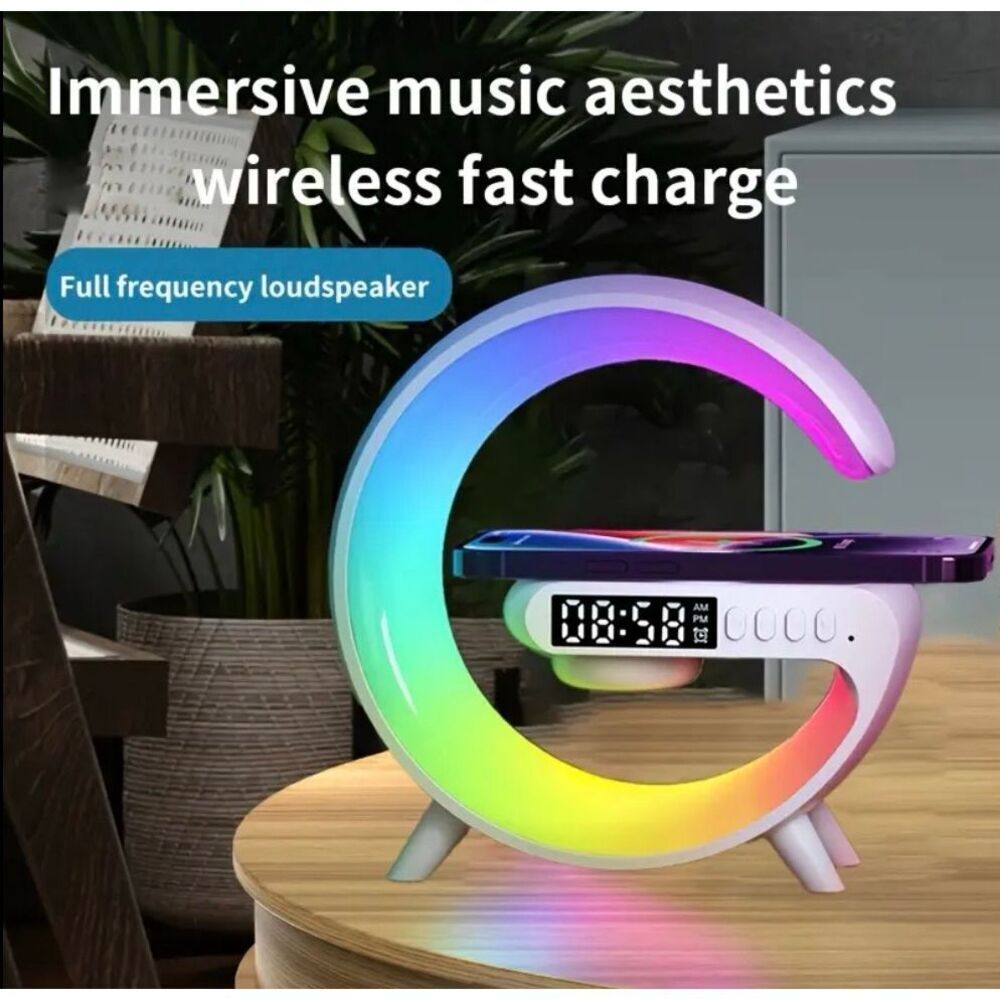 NWT Bluetooth Wireless Charger Station Stand w Alarm Clock Speaker & Light - Picture 6 of 12